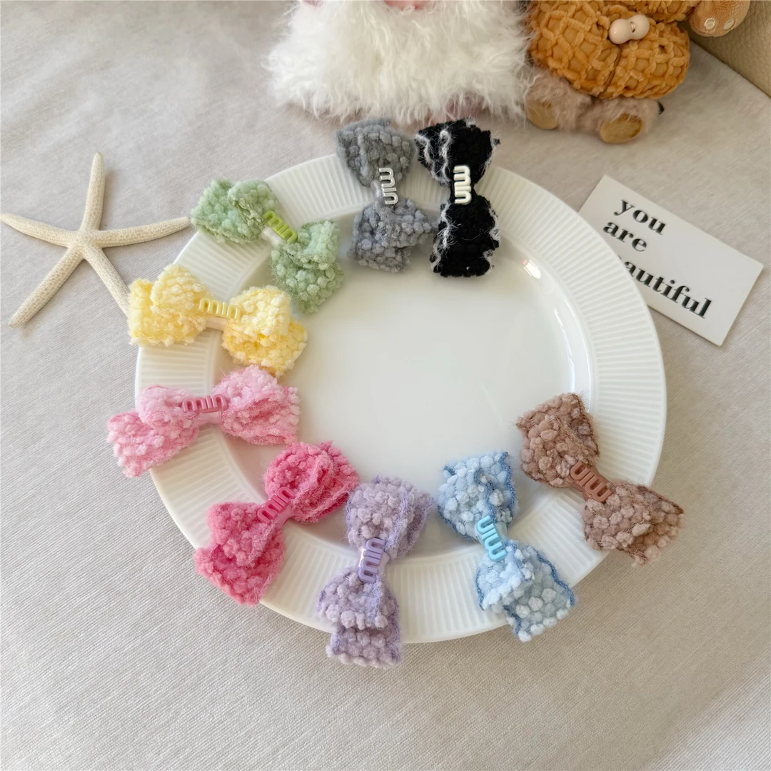 宠物发夹 甜美系毛绒蝴蝶结发饰 约克夏马尔济斯比熊西施狗狗夹子