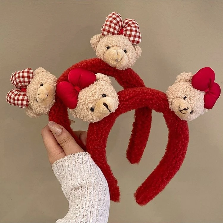 秋冬毛绒蝴蝶结可爱小狗发箍少女洗脸敷面膜压发防丢头箍头饰发饰