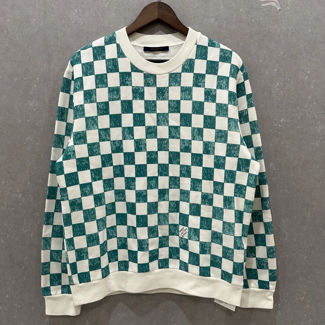 99新 LouisVuitton/路易威登 白绿棋盘格卫衣L码/004483