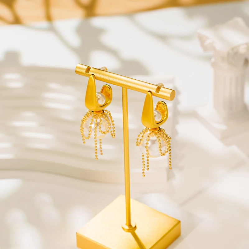 铜合金仿珍珠耳饰 E9058【月光恋人】设计感夏季新款一款多带耳环