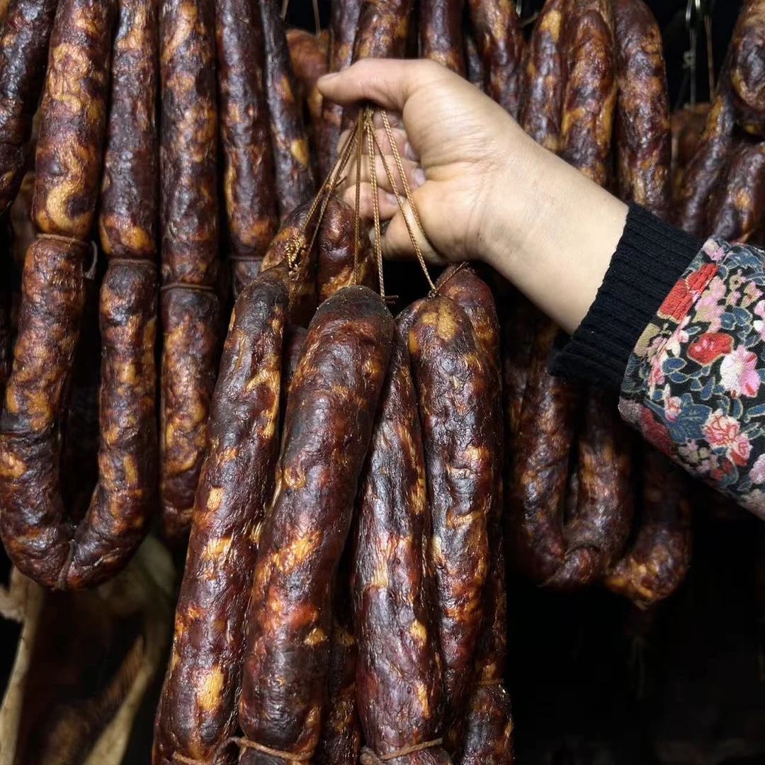 农村柴火烟熏川味手工香肠