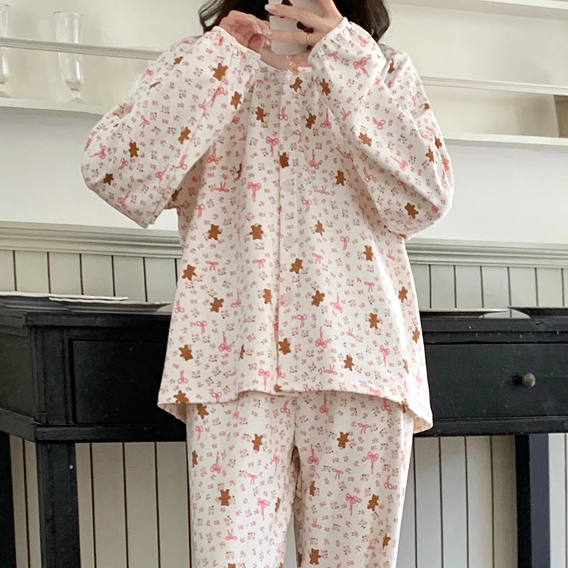 甜美风睡衣女款爆款2025新款春秋季舒适可外穿大码长袖家居服套装