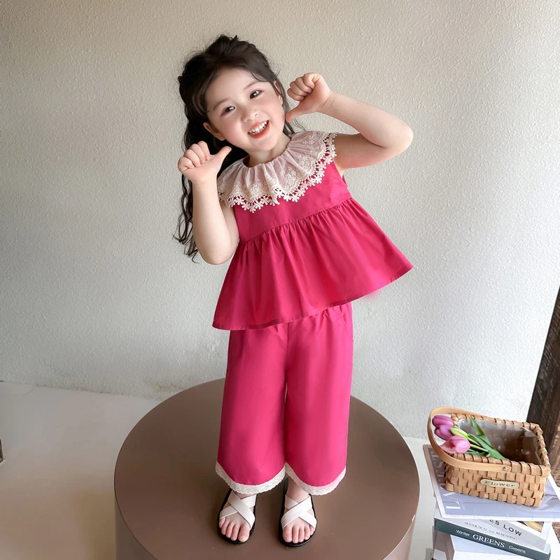 女童夏季套装洋气甜美儿童无袖娃娃衫阔腿裤两件套小女孩宝宝夏装