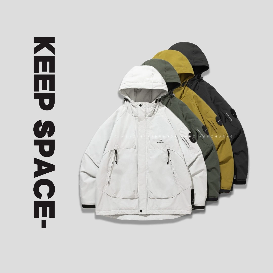 男装新款夹棉三防工装冲锋衣男士休闲连帽棉衣夹克24411#0001