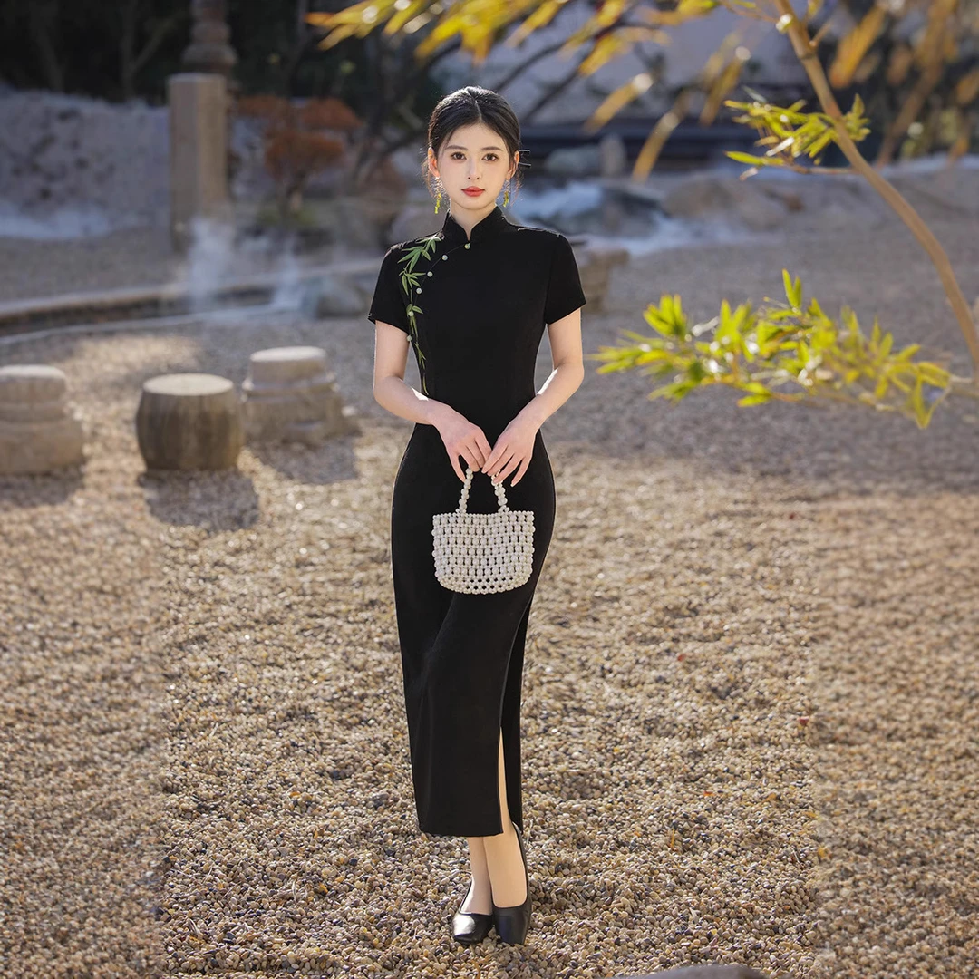 2025年新款旗袍短袖日常黑色
