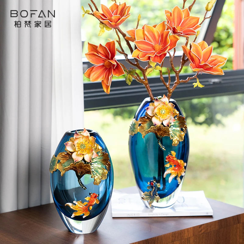 bofan/柏梵新中式珐琅彩琉璃花瓶摆件客厅餐桌插花电视柜乔迁礼品