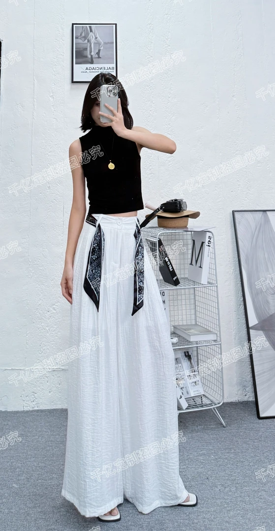 冰棉麻西装阔腿裤女夏薄款系高腰显瘦宽松垂感休闲阔腿拖地裤805