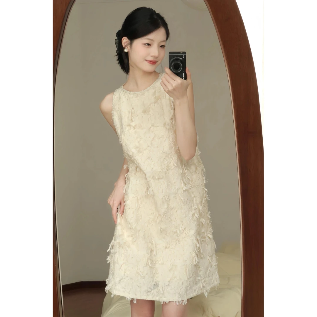 2025新款设计感重工流苏背心连衣裙女夏季气质chic垂感显瘦A字裙