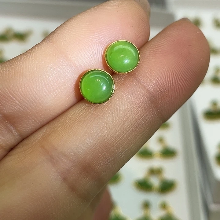 和田玉（碧玉）银S925镶嵌耳饰颜色多样性发货拍一发一