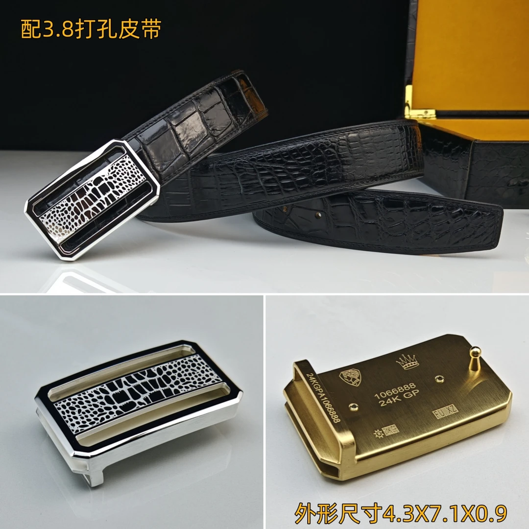 圣古奇不锈钢内穿平滑扣皮带男腰带皮带扣商务百搭休闲鳄鱼纹高档
