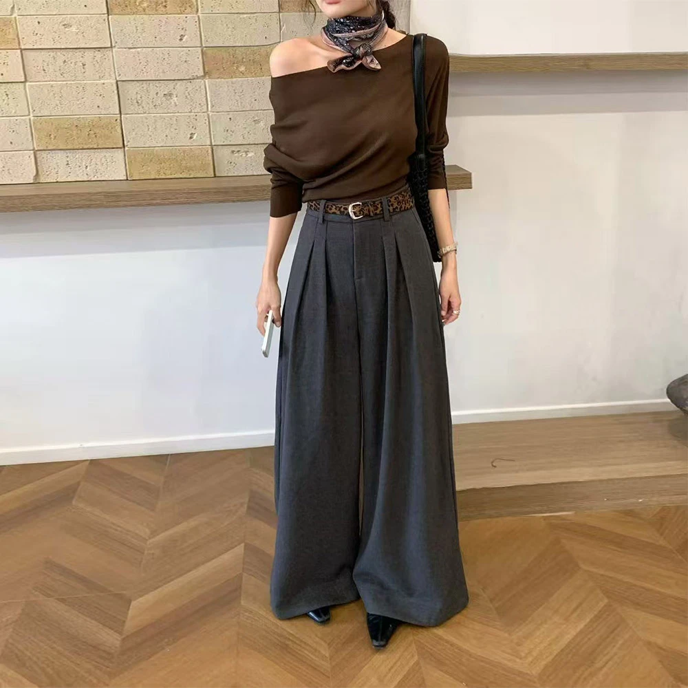 2025秋冬轻奢高腰气质压褶设计感百搭显高显瘦垂感阔腿裤