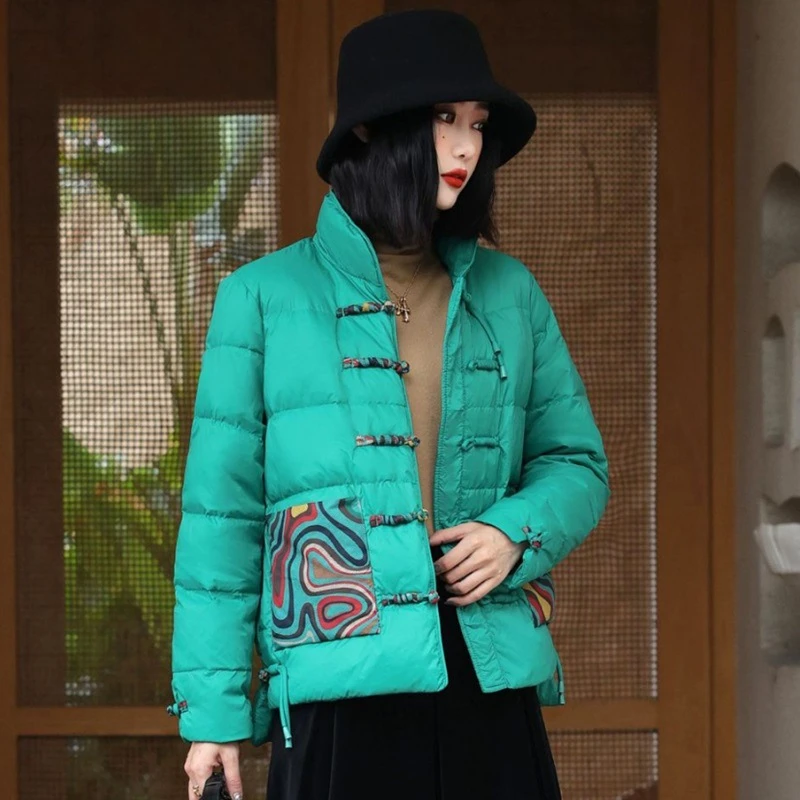 中国风短款高级感女冬新款盘扣民族风印花保暖轻奢风保暖外套大码