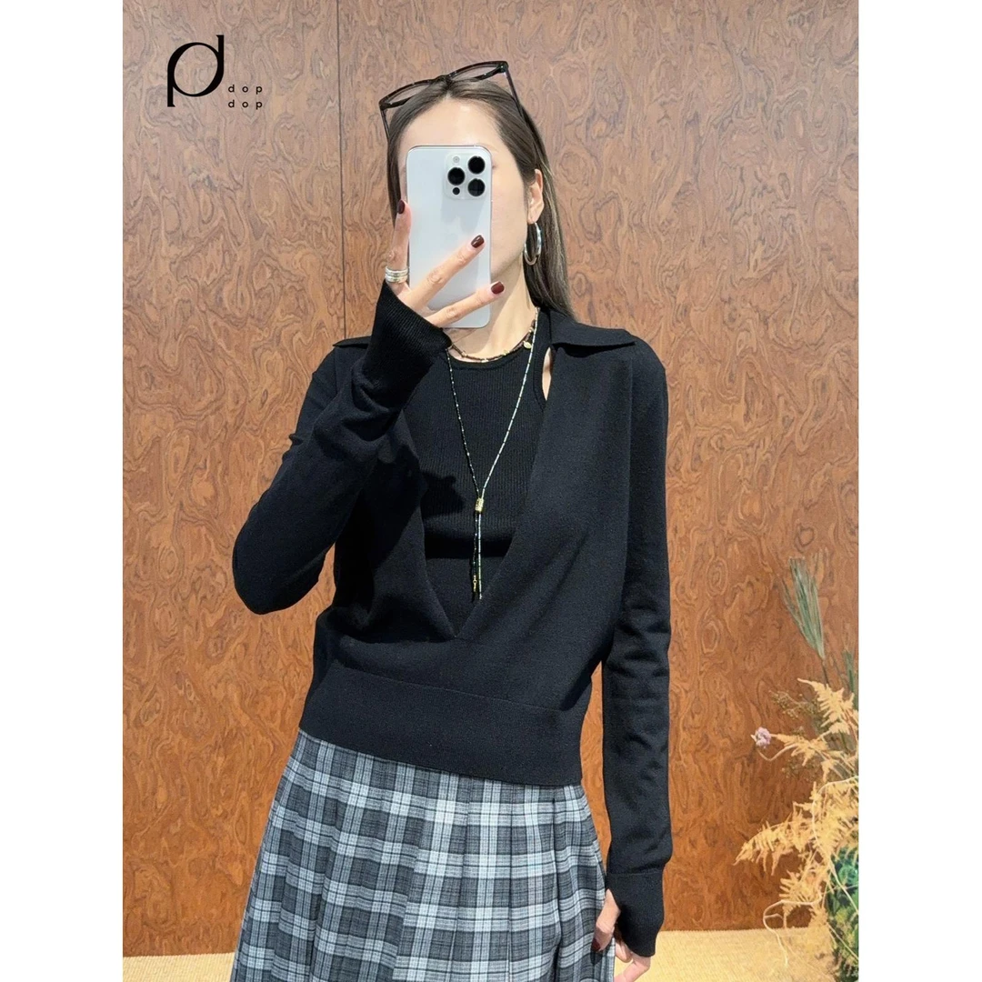 Seriase2025秋法式真两件翻领针织毛衣女1269dopdop买手店