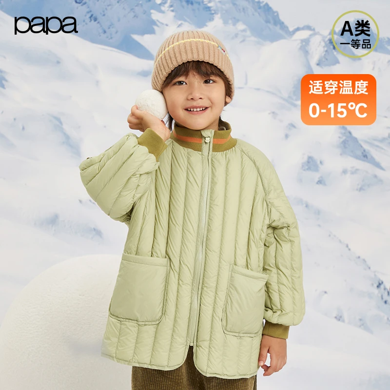 papa爬爬冬季新款儿童中长款羽绒服男女童轻薄羽绒外套防水童装