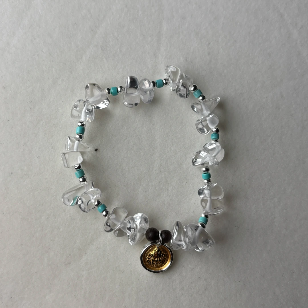 天然白水晶绿松石手串