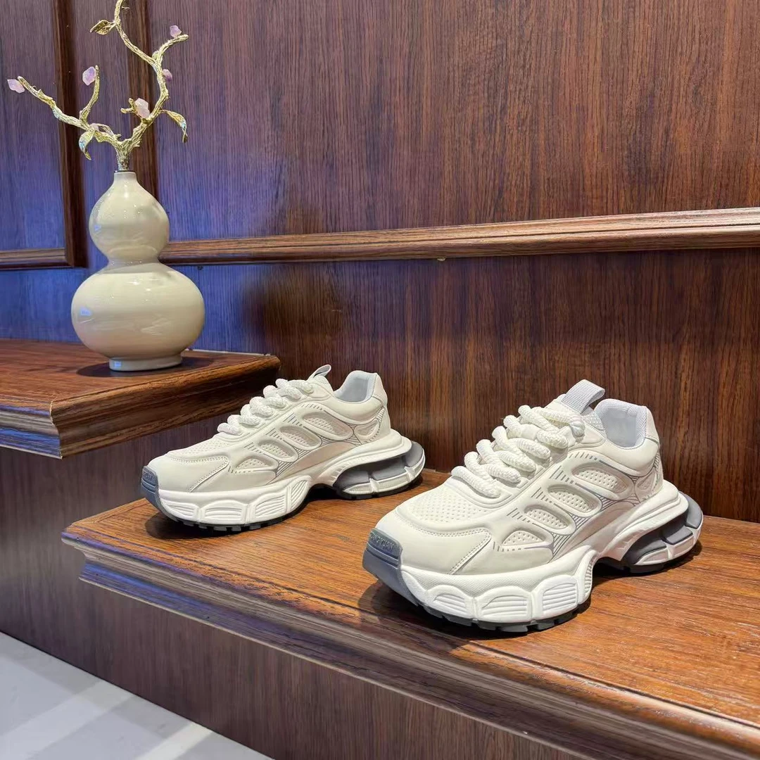 2025年新款男鞋皮面拼接低帮舒适百搭增高老爹鞋运动鞋休闲鞋潮鞋