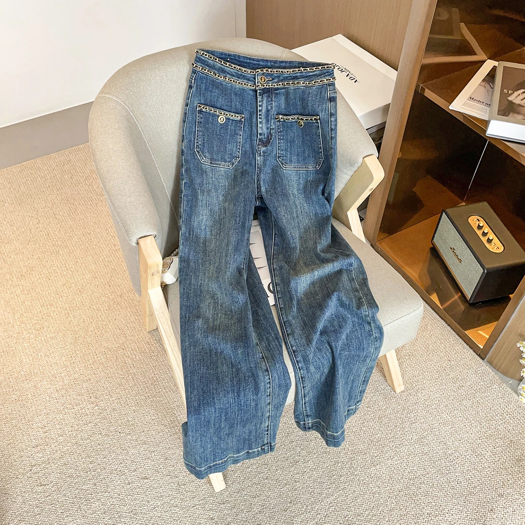 轻奢高端女装腰显瘦阔版显腿长百搭阔腿牛仔裤 DY2485