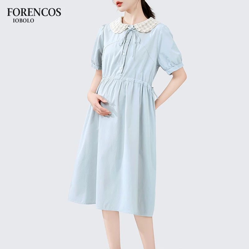 Forencos孕妇连衣裙夏季新款娃娃领法式甜美减龄温柔宽松时尚裙子