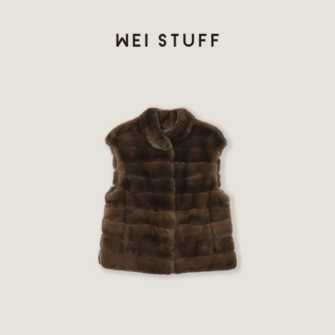 WEI STUFF  “焦糖朗姆”裘皮新贵獭兔毛立领皮草马甲外套10376
