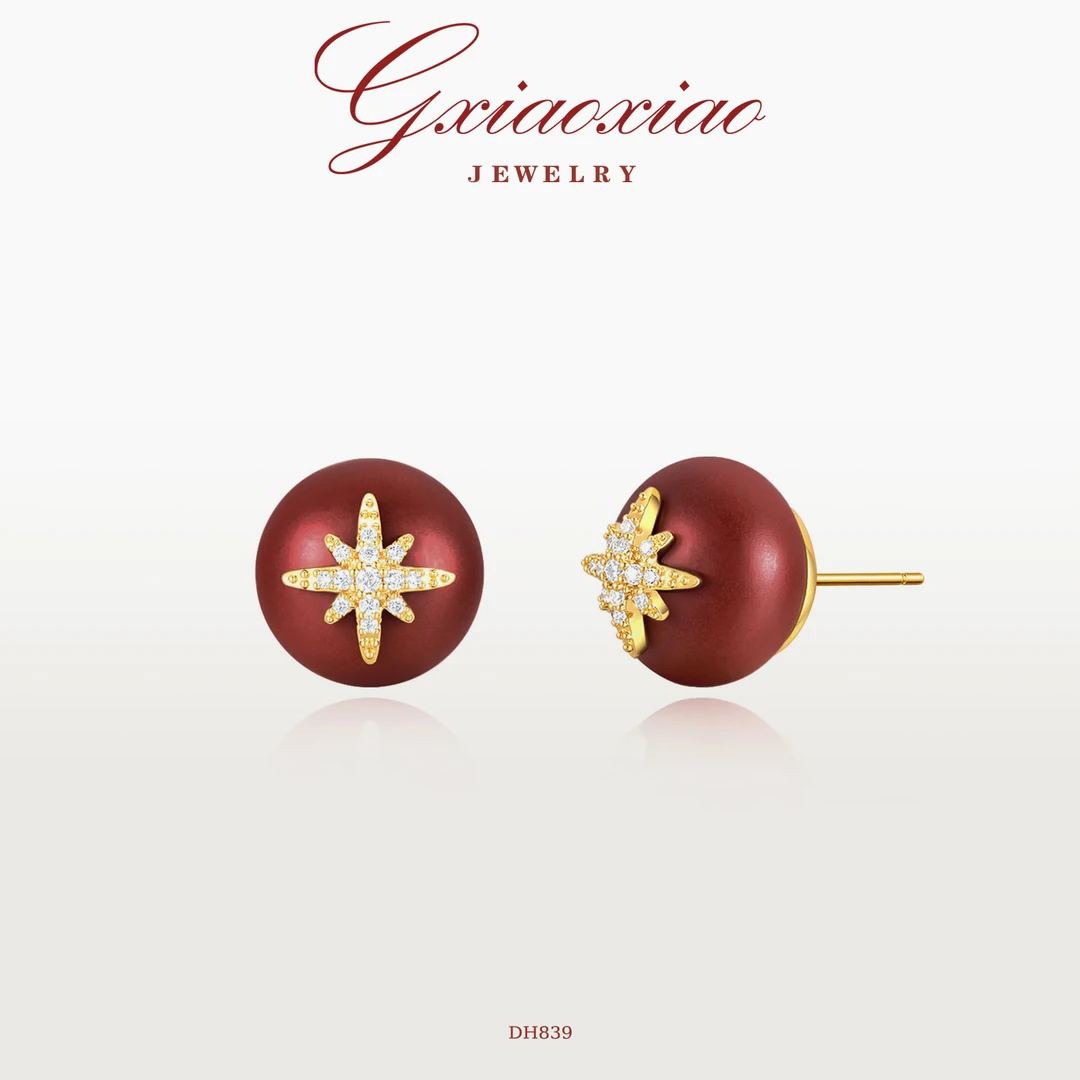 G XIAOXIAO 镀K金 时尚精致百搭红色八芒星耳环圣诞穿搭 DH839