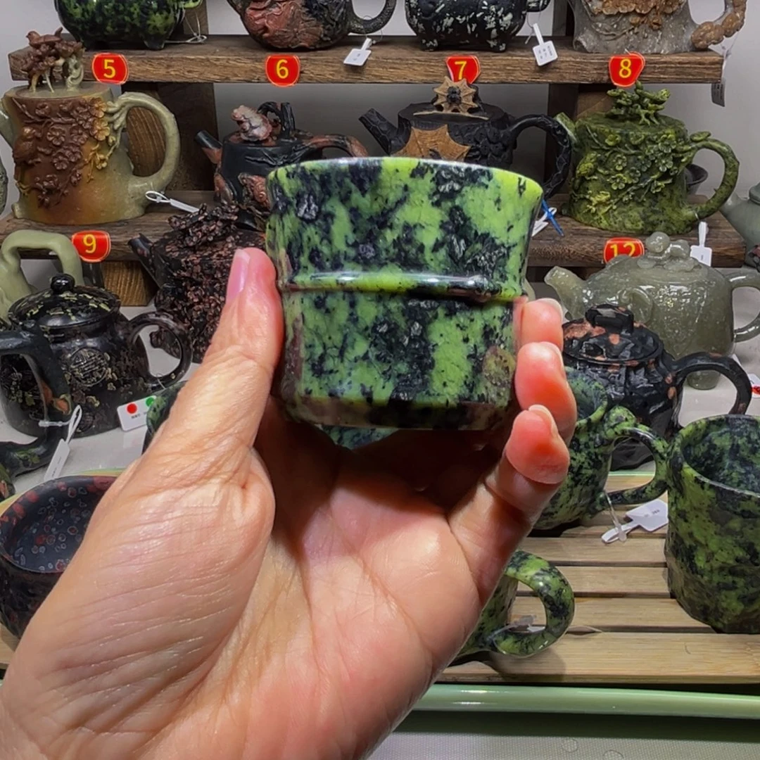 听***件石材藏玉药王石竹节杯