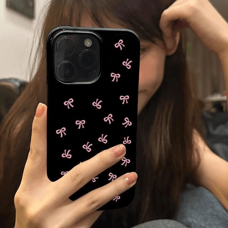 粉色蝴蝶结适用苹果手机壳13/12/11果冻壳13高级12可爱XS小众软壳