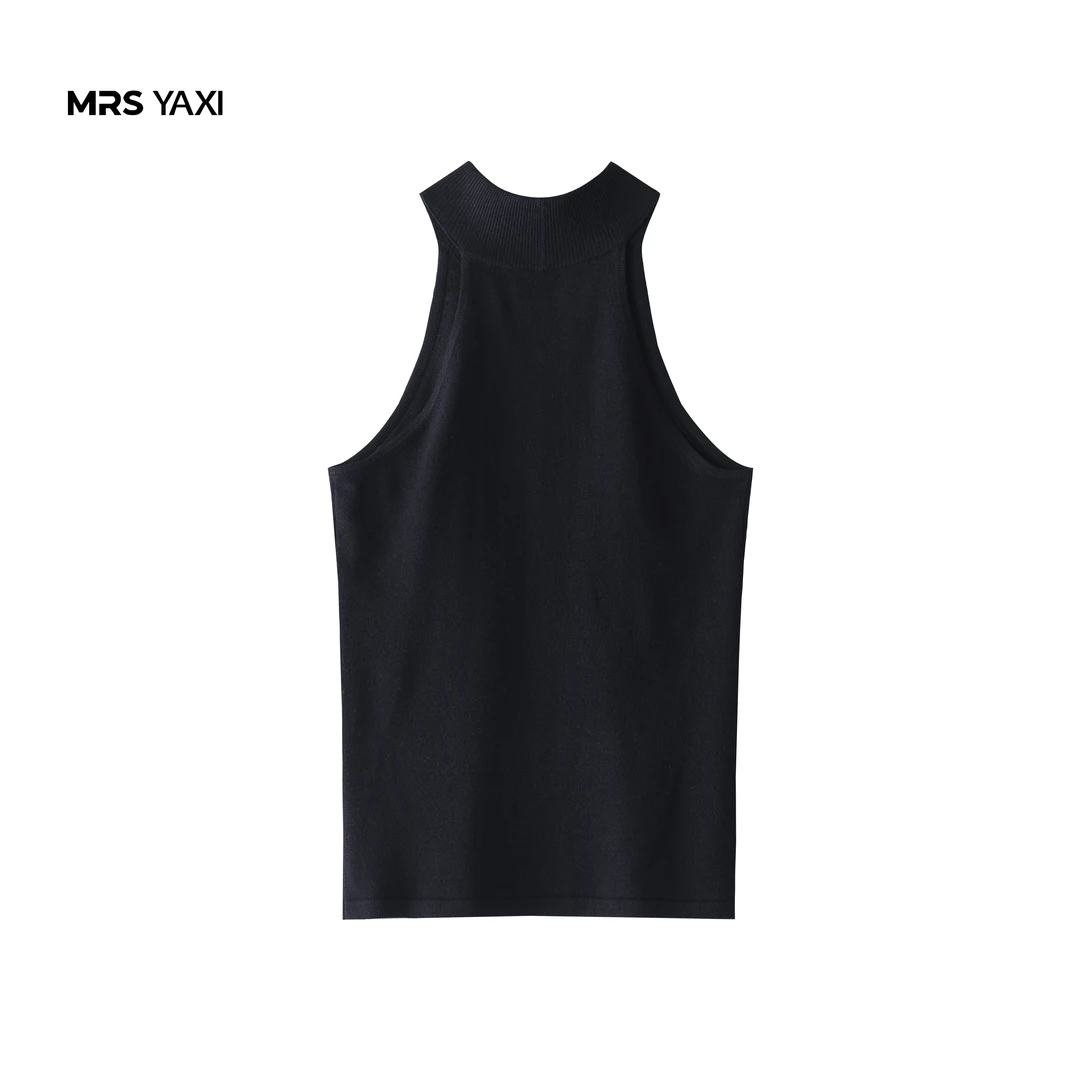 Mrsyaxi设计感纯色修身显瘦高领针织背心YX5070409