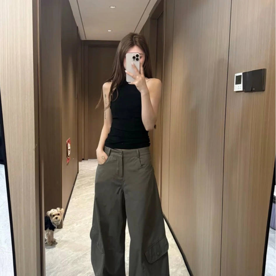 时尚潮流白色工装裤女秋季美式辣妹休闲裤阔腿裤宽松百搭拖地裤子