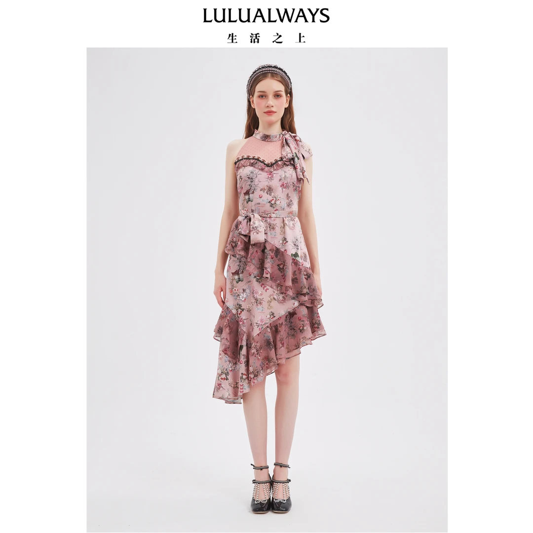 【程钱钱】LULUALWAYS25秋季新款【花影绮梦】法式浪漫风挂脖连衣裙