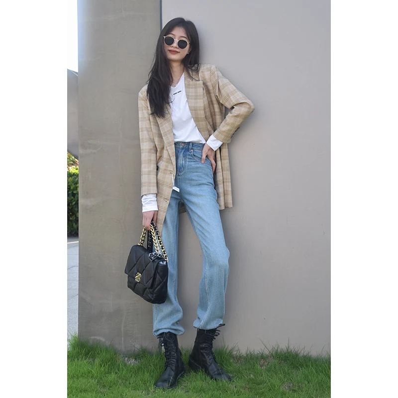 【莱赛尔天丝】浅蓝牛仔裤女高腰窄版水洗阔腿拖地裤显瘦垂感轻柔