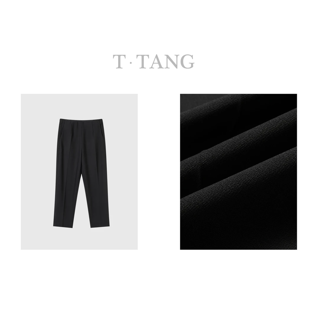 秋季新款400g双面冰麻对贴弹力面料时尚潮流直筒九分裤【6877】