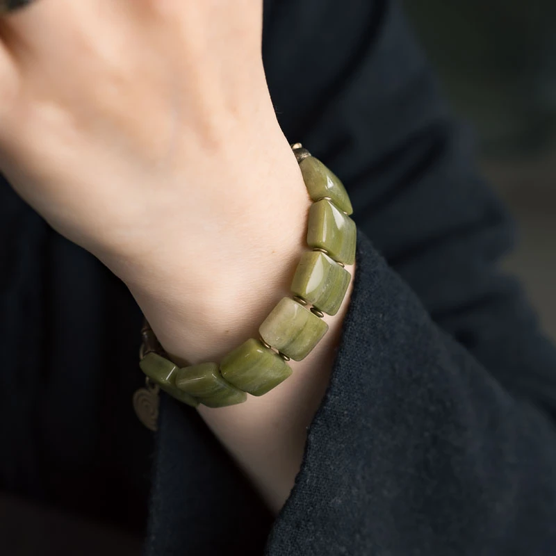 黄铜手链 非鱼之家原创设计复古绿手串女 个性双层手排手链男手饰
