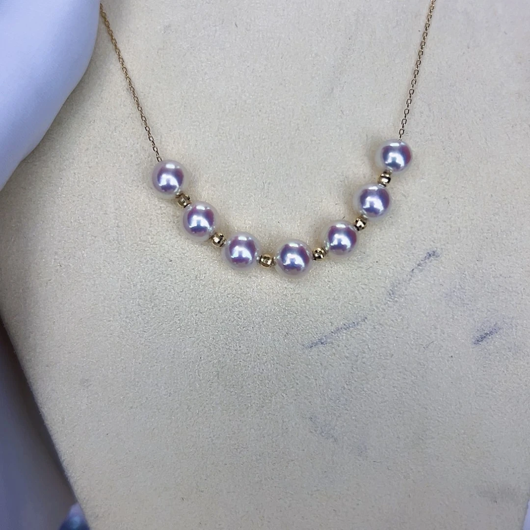 海水珍珠海水akoya设计款微笑链6-7mm18K金镶嵌