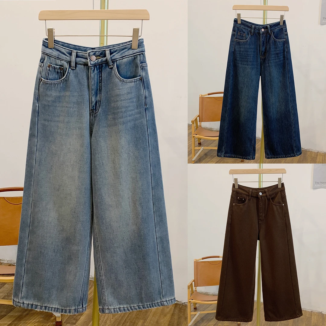 C5151加绒牛仔阔腿裤