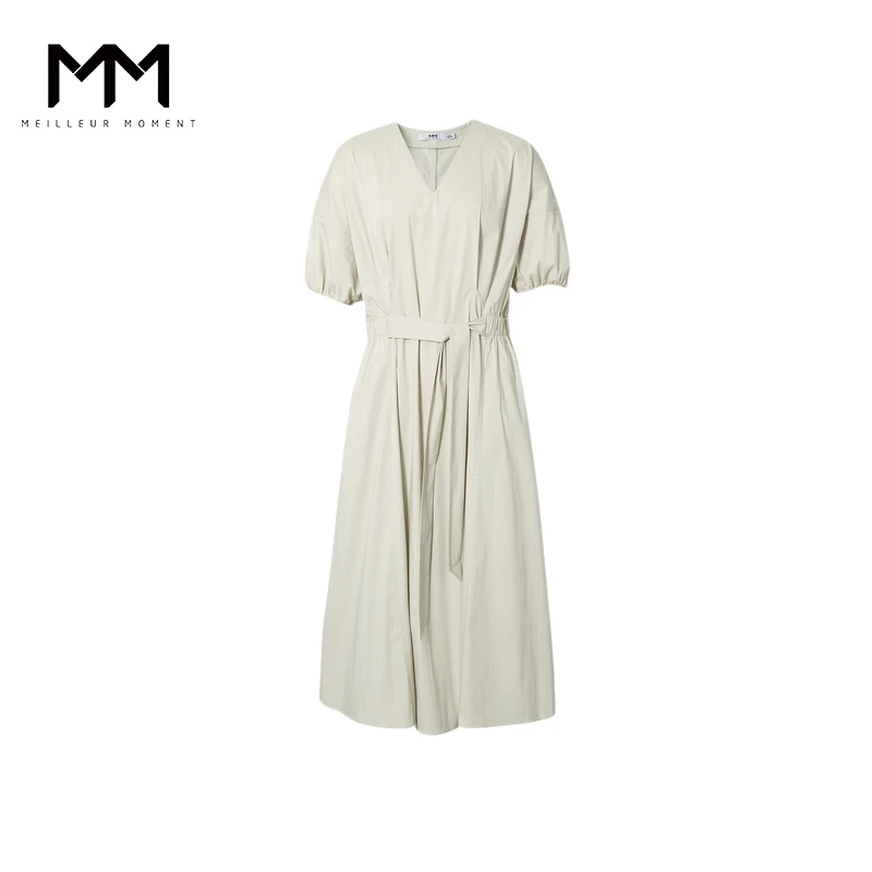 MM麦檬商场同款夏季自然之道夏日轻盈灰绿连衣裙5F4190071