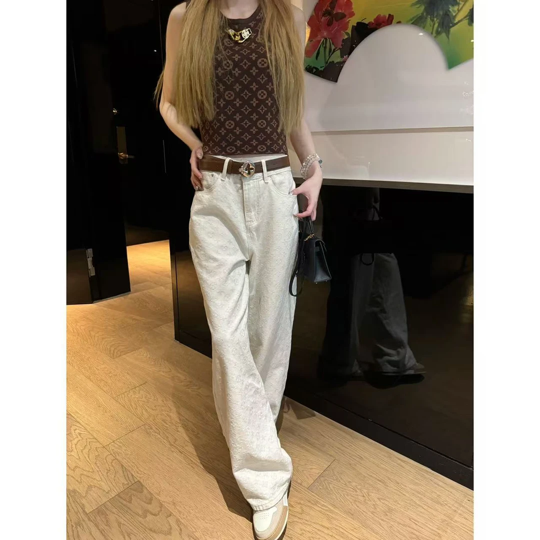 【Cikky定制】明星同款小香风新款提花小众设计感高腰直筒阔腿裤子