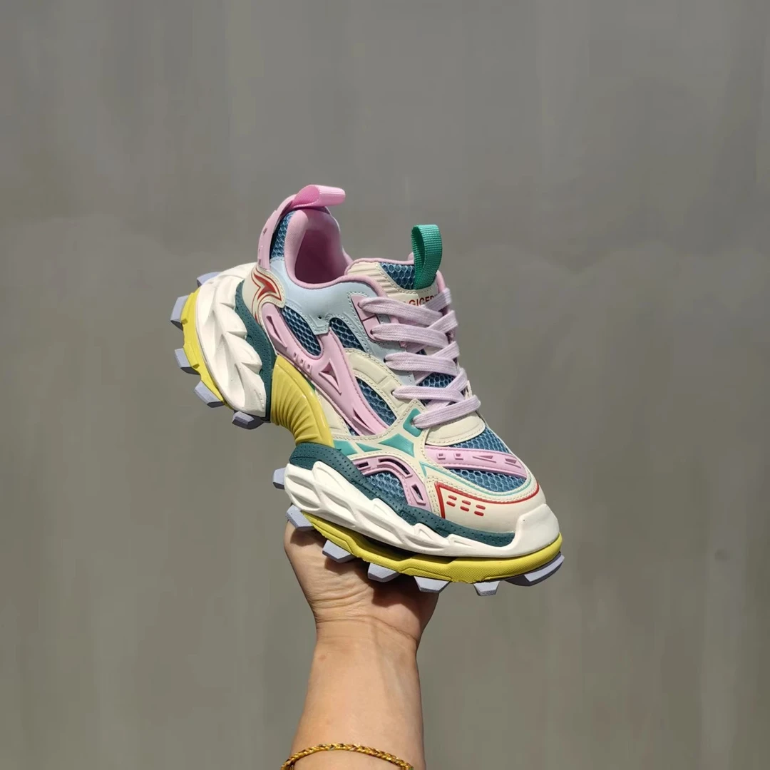 蒂格薇琦2025新款真皮老爹鞋女厚底增高休闲百搭夏季老爹鞋8939-2