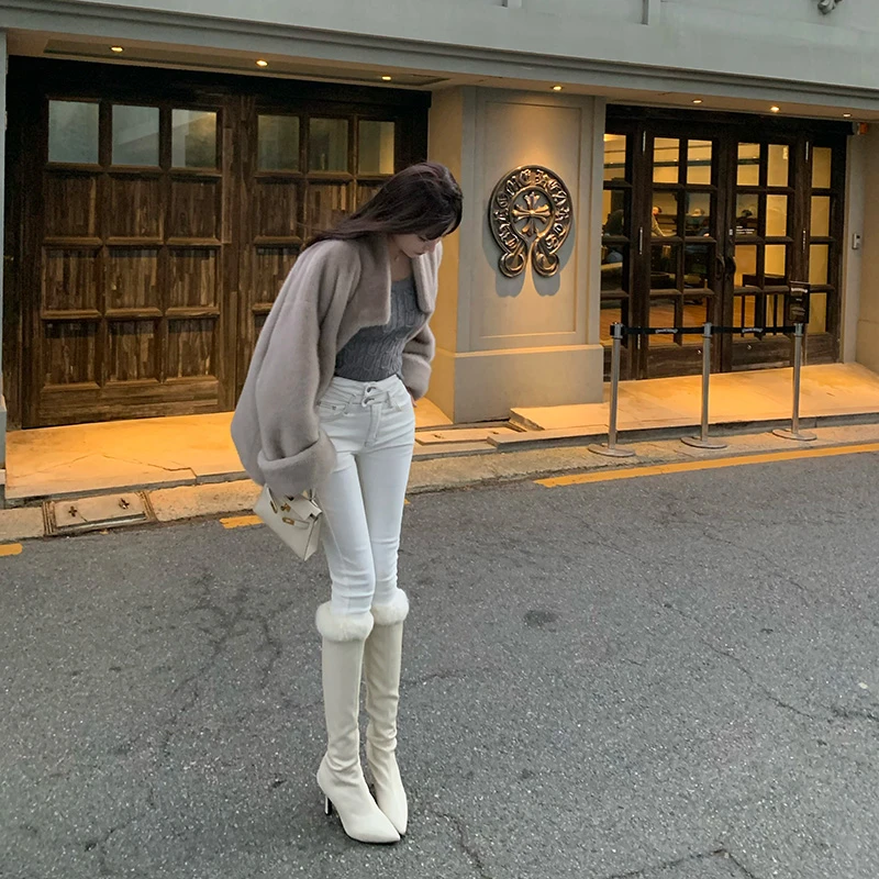 Liuu嘻嘻阿韩版百搭基础牛仔裤女暖冬提臀紧身显瘦收腰小脚铅笔裤