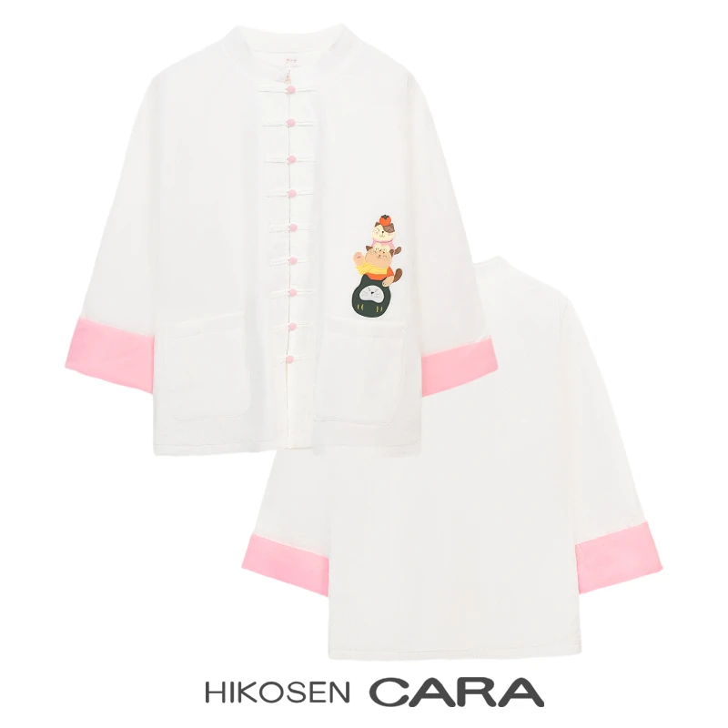 HIKOSEN CARA卡拉猫纯棉中式柿柿如意落落猫夹袄棉服盘扣立领外套