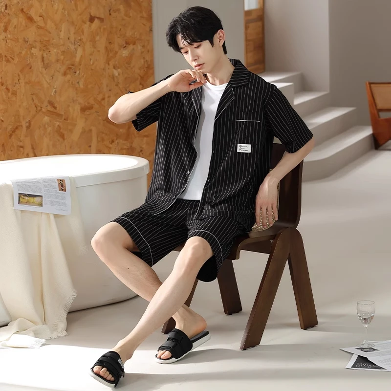 夏季纯棉套头短袖大胖子加大码男士睡衣家居服薄款睡衣男宽松外穿