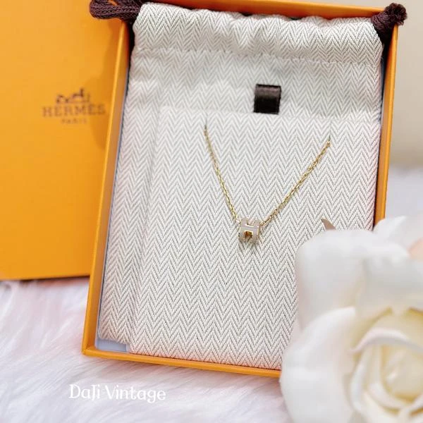 大吉中古/Hermes爱马仕奶茶色mini pop H玫瑰金项链