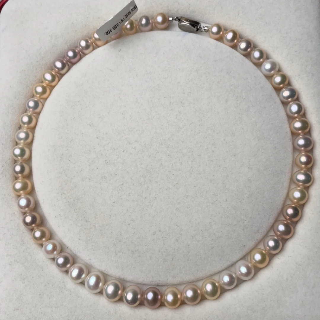 淡水珍珠颈饰银S925镶嵌9-10mm近圆极强光无暇