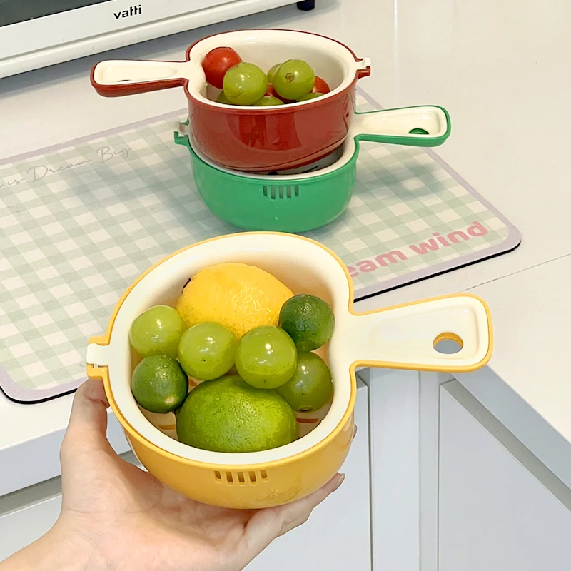 可爱手柄苹果沥水篮双层洗水果神器小号洗菜篮蓝莓圣女果滤水篮子