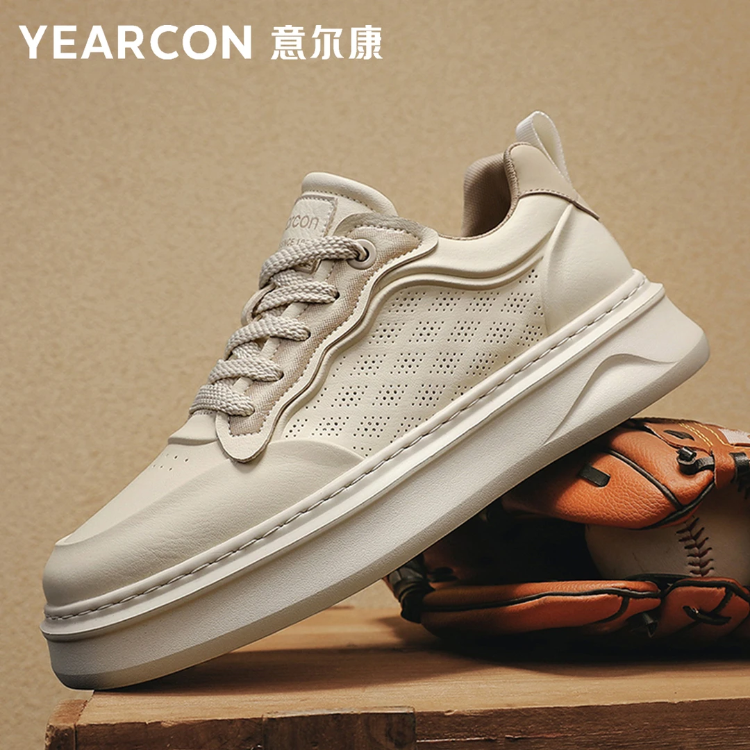 YEARCON/意尔康休闲皮鞋板鞋透气百搭小白鞋时尚厚底低帮男士4788