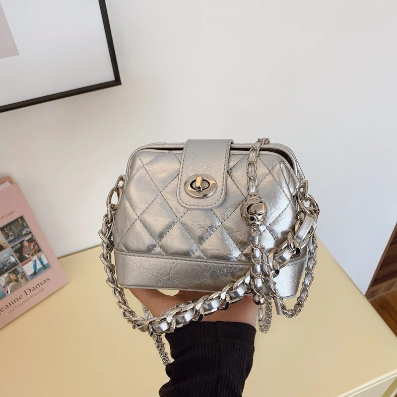 小香风菱格链条斜挎包高档轻奢手拎包夹子包2025新款小方包ins