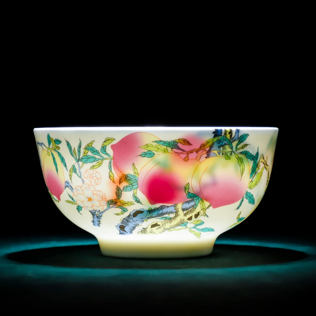 8英寸景德镇宫廷福寿九桃碗中式粉彩寿桃碗生日寿宴回礼陶瓷汤碗