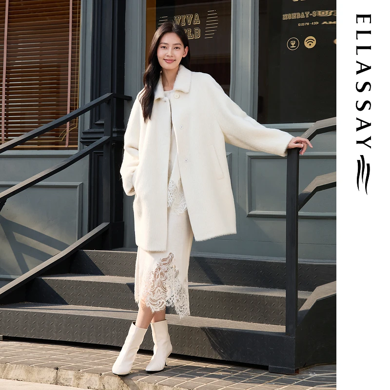 ELLASSAY歌力思2025秋冬新款温柔千金感毛呢大衣女EWE363D08100