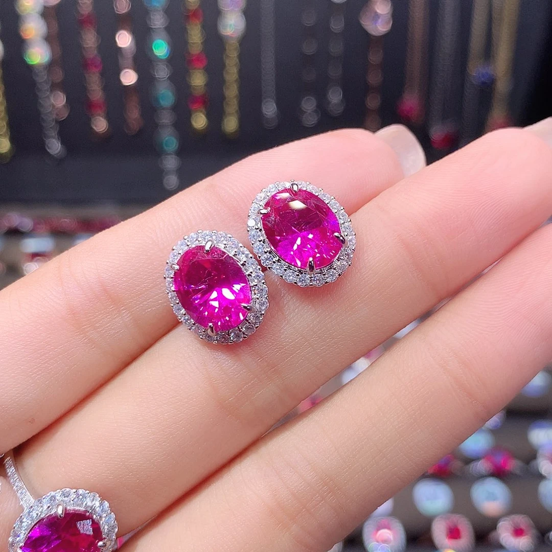 蓝宝石耳饰银S925镶嵌白810