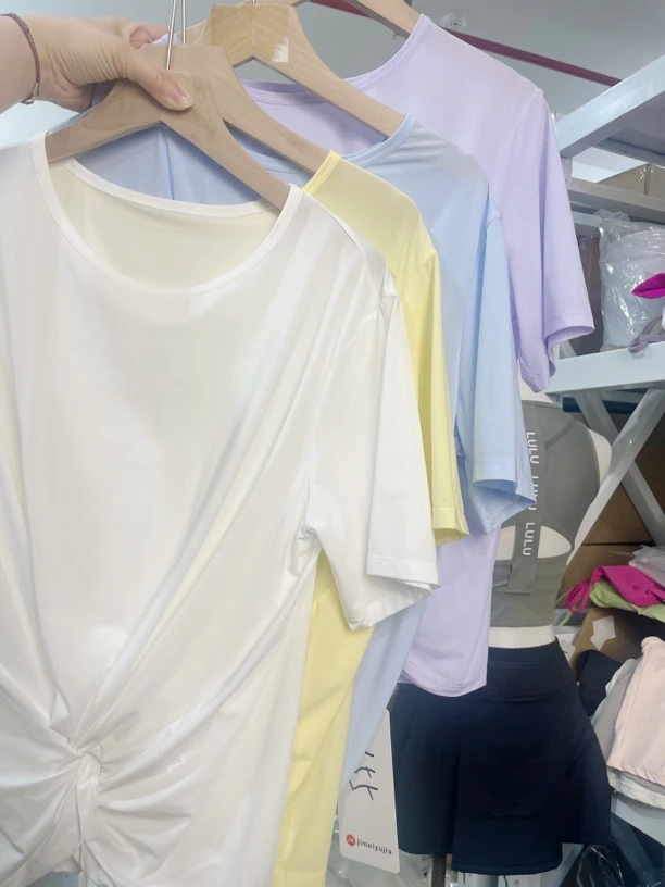 LULU短袖T恤遮小肚腩一字领打底衫休闲纯色半袖不规则夏季百搭