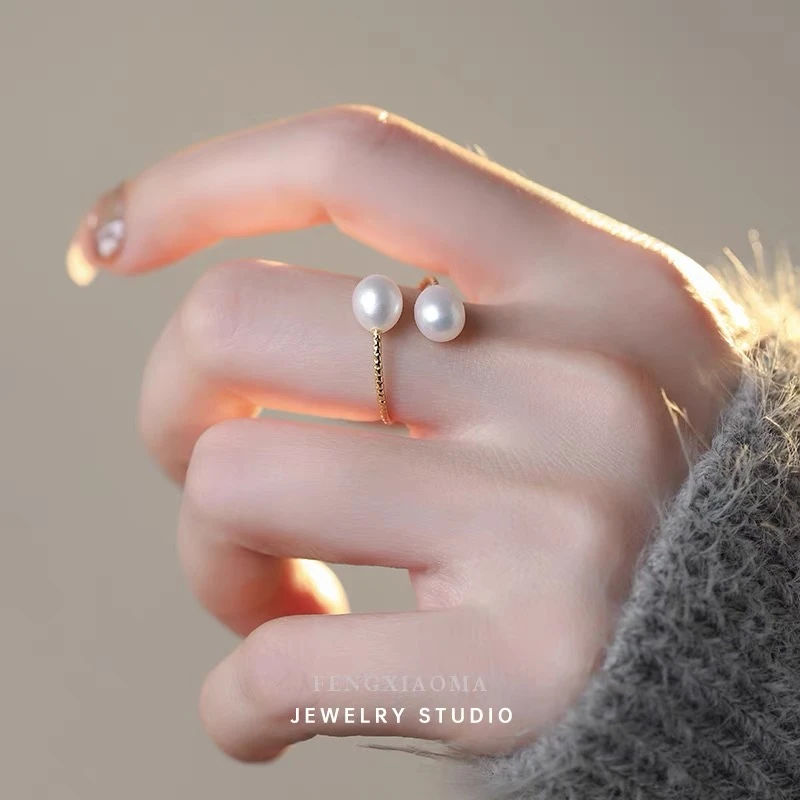 无核淡水珍珠米型复古气质开口氛围感指环时尚戒指女